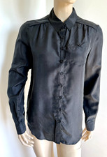 chemisier T36/38 100% soie noire blouse manche longue boutonnière 149!