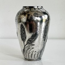 Petit Vase Kayserzinn étain argenté Décor d'épis de blé Art Nouveau Jugendstil