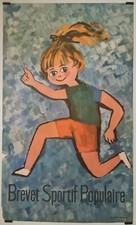 Brevet sportif populaire Circa 1950 Affiche Originale Enfance Sport Éducation