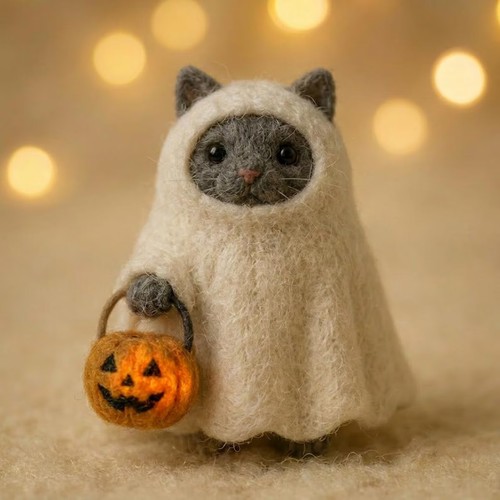 Needle felted ghost cat - needle,