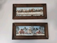 Ecole russe paysage  neige deux huiles sur toile signées tableau cadre bois 