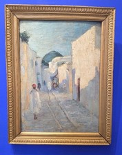 Tableau huile ruelle de Sidi Bou Saïd Tunisie Orientaliste début XXème 1920