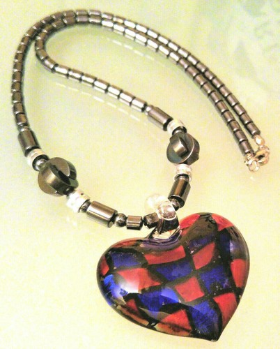 Collier coeur bombé verre - bombé,