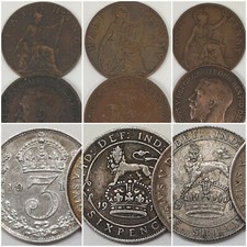 ANGLETERRE WW1 FARTHING PENNY PENCE SHILLING Guerre 1914 1915 1916 1917 1918 