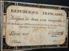 ASSIGNAT deux cent cinquante Livres: l'an 2 série 6647 République Française.