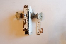 Glass Door Knob, Lock Assembly, Escutcheon Plate, Antique, Vintage, Old