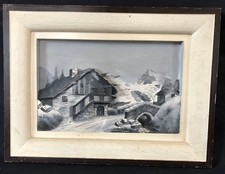 TABLEAU BOIS SCULPTÉ MONTAGNE CHALET PONT ENNEIGÉ SAVOIE signé W. ROSSO 1950