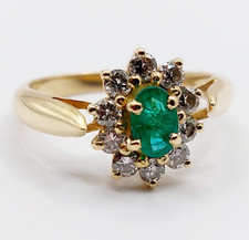 Bague pompadour vintage or 18k émeraude entouré de diamants