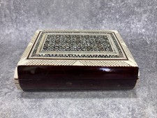 Boîte Bijoux Bois Acajou Égyptienne Marqueterie Nacre Os. XXe