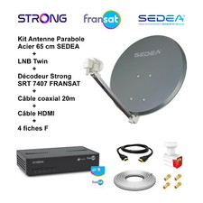 Kit Parabole 65cm + LNB Twin + 2 Décodeurs + Câble 20m + Câble HDMI + 4 fiches F