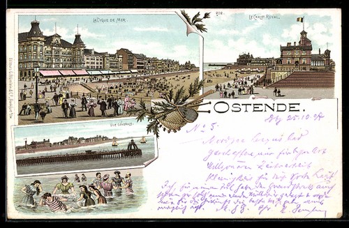Lithographie ostende digue - la,