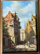 Tableau Ecole flamande vue animée d'une ville hollandaise signée J. Hausman