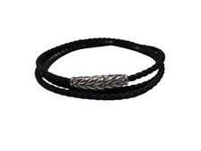 NEUF BRACELET DAVID YURMAN CHEVRON TRIPLE ARGENT MASSIF ET CUIR T19 BANGLE 450€