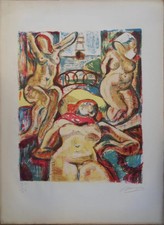 François DESNOYER : Femmes nues à la fenêtre - Lithographie originale signée