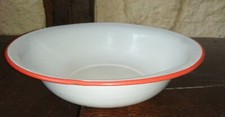 P2- Ancienne Bassine cuvette Emaillée Blanc Liseré Rouge diamètre 28cm Deco