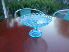 Petite Coupe a Fruits  en Verre  Bleu  Hauteur 11 Cm  Diametre en Haut  17 Cm