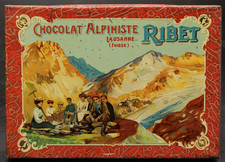 Ancienne Tres Rare Boite Tole Publicitaire Suisse Chocolat Alpiniste Ribet 1900