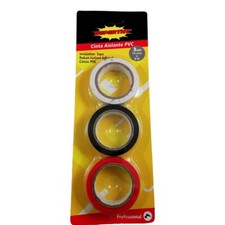 3 Rubans Adhésifs Isolants en PVC 8M x 19mm Electricien Noir Blanc Rouge