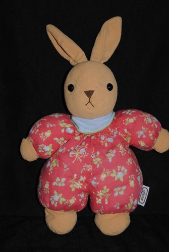 Doudou lapin rouge fleurs - lapin,