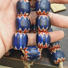 Perles de verre chevron bleu ancien style vénitien vintage grande taille long...