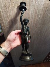 Statuette Bougeoir Chérubin en Bronze Patine Brune