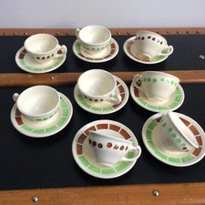 HBCM CREIL & MONTEREAU Ancienne Dinette Faïence 1920 - 8 Tasses à Café
