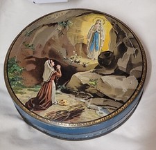 Ancienne boite religieuse LOURDES en tôle lithographiée en double face