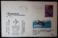Enveloppe première liaison par avion a réaction Léopoldville-Rome 1960
