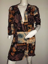 LONGUE BLOUSE-TUNIQUE GILET OUVERT FEMME A MOTIFS FLEURIS 1/2 MANCHES T.40
