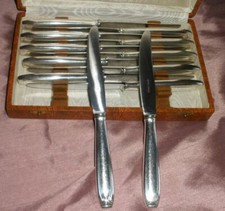 APOLLONOX 12 couteaux à fromage art déco avec manches métal argenté & lames inox