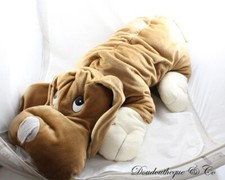Grande peluche XXL chien LA PELUCHERIE style Pitou vintage allongé marron 73 cm