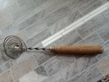 Fouet à main ancien-Batteur manuel à spirale-manche bois 31 cm Art populaire