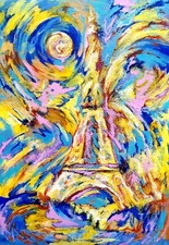 Paris tour Eiffel moderne Trocadéro nuit nocturne peinture lune Van Gogh France