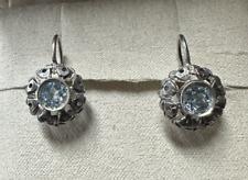 Paire De Boucles D'oreilles Anciennes Art Déco Avec Des Aiguemarine Naturelles