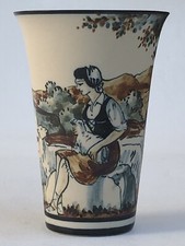 Superbe ancien VASE ou VERRE GRES signé MOREAU R.F CIBOURE Bergère moutons TBE