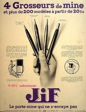 PUBLICITE JIF PORTE MINE 4 GROSSEURS STYLO CRAYON DE 1933 FRENCH AD PEN PUB