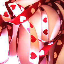 RUBAN - COEURS - TISSE ROUGE S/ RUBAN ECRU - REVERSIBLE 1m x 12mm