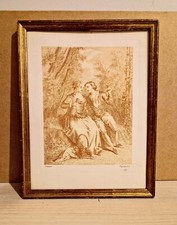 Gravure d'après Watteau, Gravée par Péquégnot - Scène Champêtre en Forêt