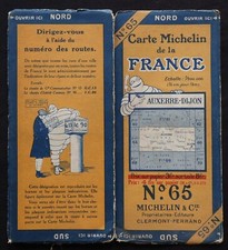 Carte MICHELIN 65 AUXERRE DIJON 1923 Guide Bibendum pneu tyre map