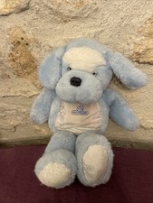 Doudou Peluche Nounours Grand Chien Bleu Et Blanc 35 Cm Tissu Imprimé Lapin