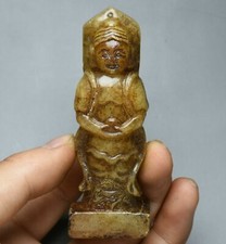 9CM Old Chinese Hetian Jade Carved Kwan-Yin Quan Guan Yin Goddess Amulet Pendant