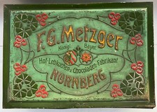 ANCIENNE BOÎTE TÔLE LITHOGRAPHIÉE FG METZGER NURNBERG HOF LEBKUCHEN U CHOCOLADEN
