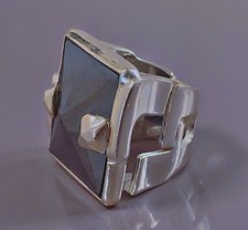 24grs Grosse ancienne bague argent Hématite chevalière bague argent massif T54