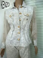 ENSEMBLE VESTE + JEANS DE MARQUE KENZO BEIGE & BLANC MANCHES EN VOILE SUPERBE 36