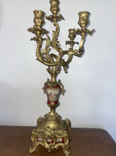 Magnifique Bougeoir En Bronze Et Porcelaine ,un feu cassé , angelot , doré