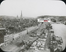 Port de Rouen, bateaux, photo plaque verre, noir & blanc, positif 8,5x10 cm