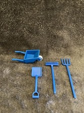 PLAYMOBIL  Accessoire : Lot Chantier Fourche Balai Pelle Brouette Bleu Vintage