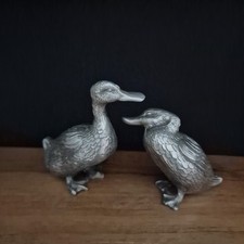 Paire De canards en Métal Argenté, Figurine Vintage, Sculpture Art Déco XXème