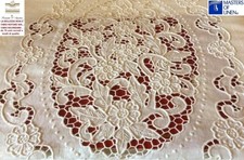 Store Lin Broderie à la Main Entaille Riche Cm. 310 x 240 Couleur Blanche Fini