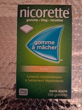 Lot Nicorette x 9 boîtes de 105 gommes fruits exotiques sans sucre.